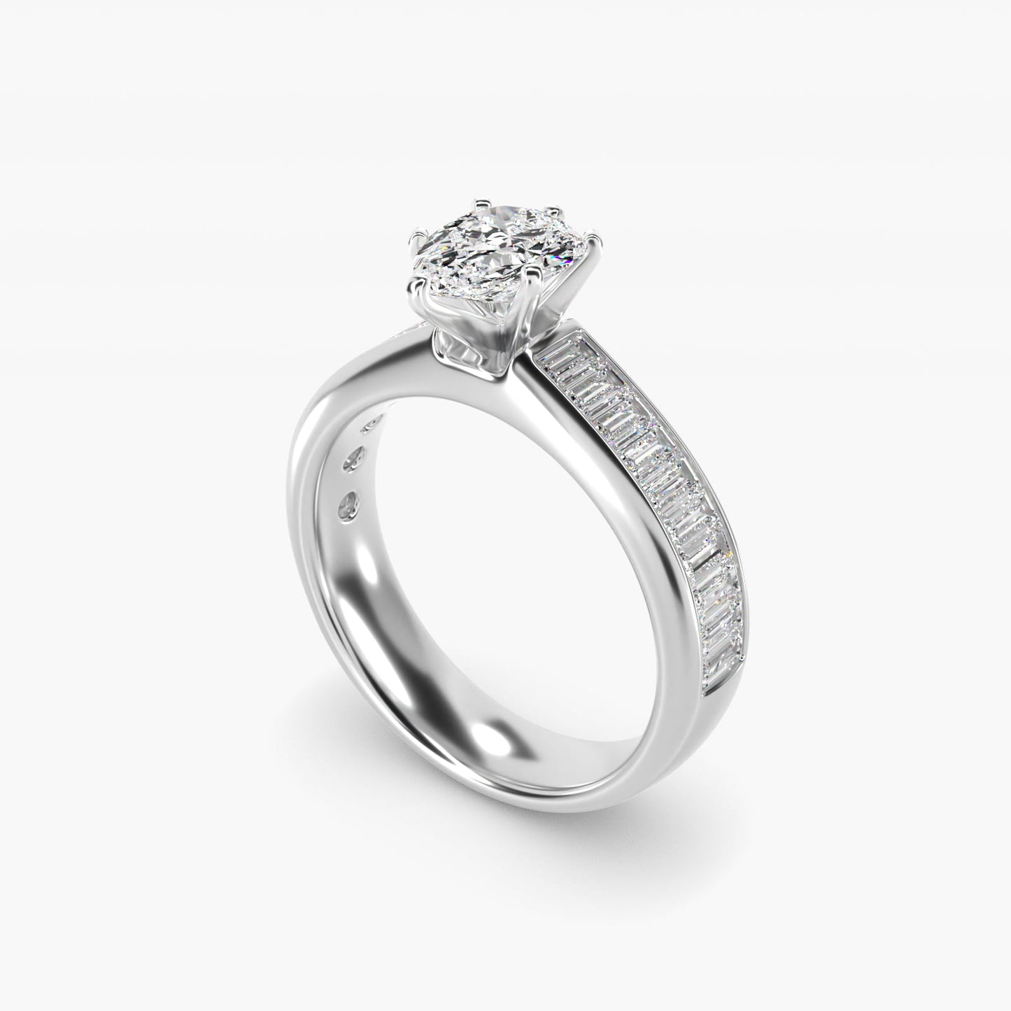 Channel Set Baguette Diamond Engagement Ring in 18k White Gold (1 ct. tw.) - Pear Center