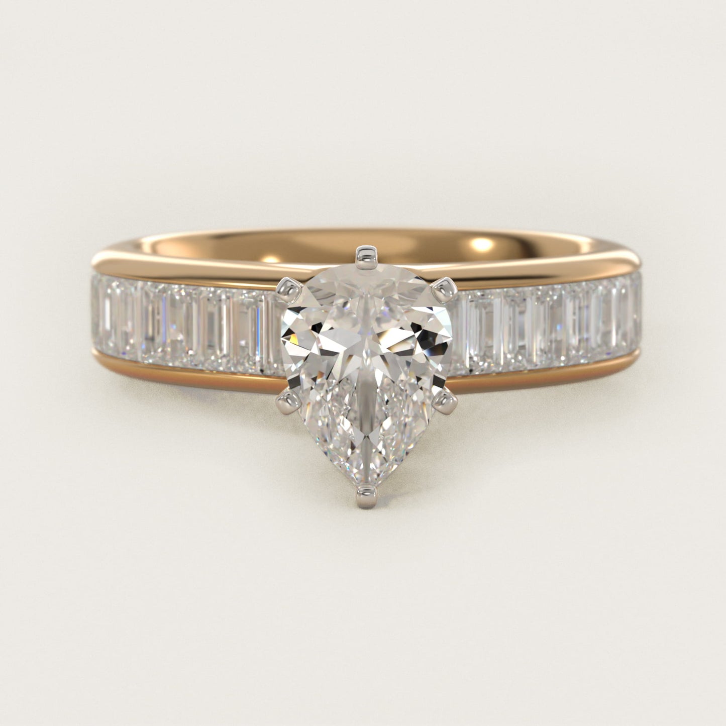 Channel Set Baguette Diamond Engagement Ring in 18k Yellow Gold (1 ct. tw.) - Pear Center