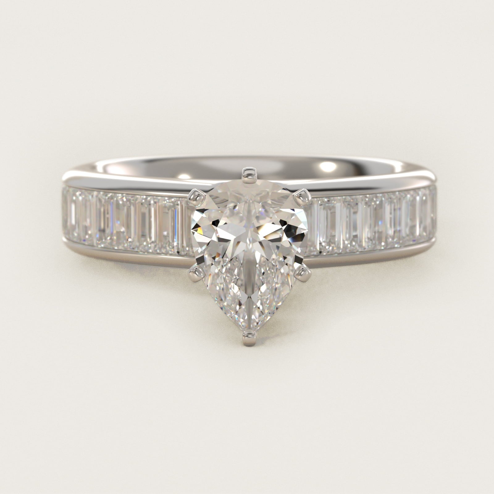 Channel Set Baguette Diamond Engagement Ring in Platinum (1 ct. tw.) - Pear Center