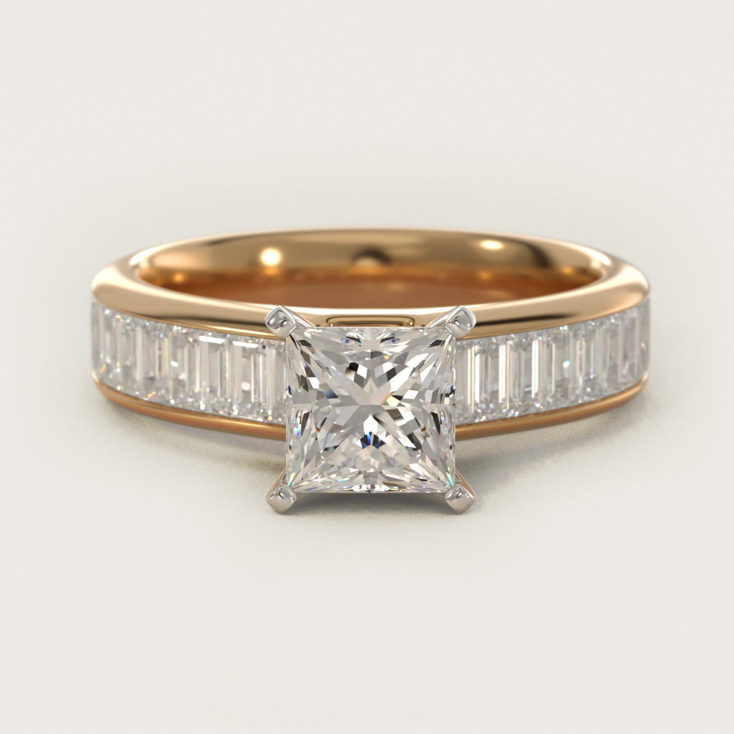 Channel Set Baguette Diamond Engagement Ring in 18k Yellow Gold (1 ct. tw.) - Princess Center