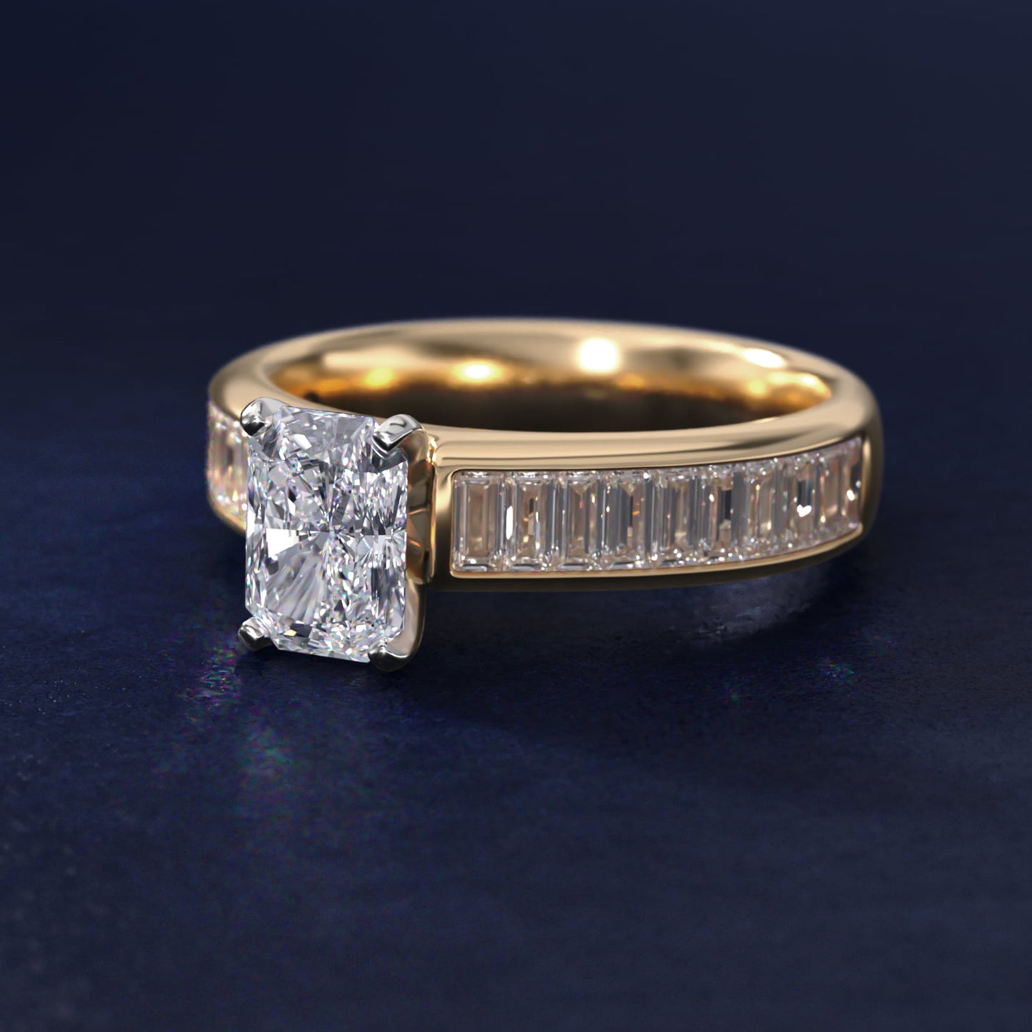 Channel Set Baguette Diamond Engagement Ring in 14k Yellow Gold (1 ct. tw.) - Radiant Center