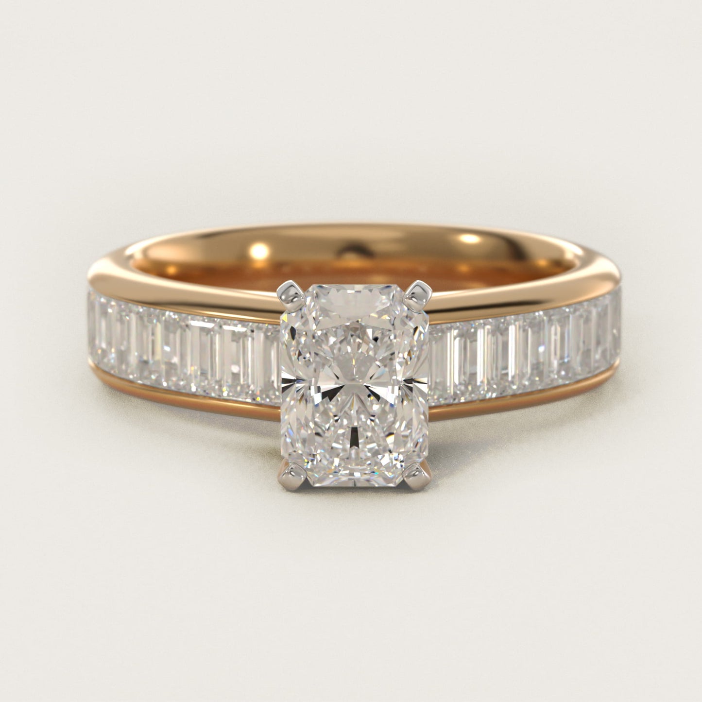 Channel Set Baguette Diamond Engagement Ring in 14k Yellow Gold (1 ct. tw.) - Radiant Center