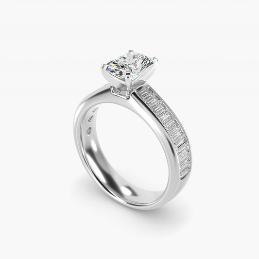Channel Set Baguette Diamond Engagement Ring in Platinum (1 ct. tw.) - Radiant Center