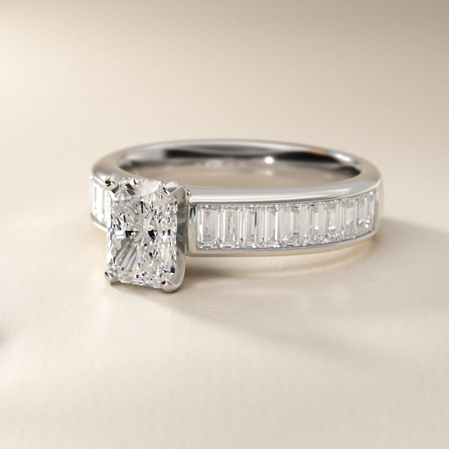 Channel Set Baguette Diamond Engagement Ring in Platinum (1 ct. tw.) - Radiant Center