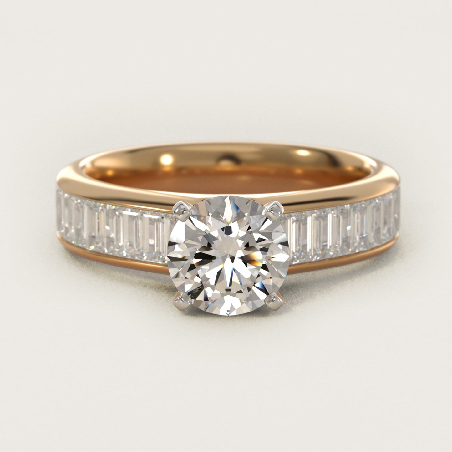 Channel Set Baguette Diamond Engagement Ring in 18k Yellow Gold (1 ct. tw.) - Round Center