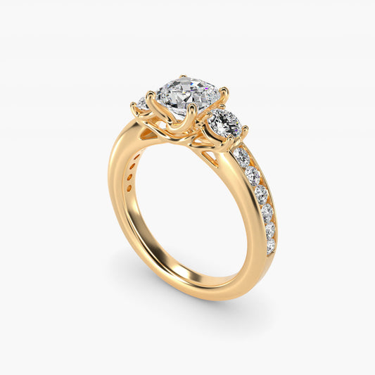 Channel Set Diamond Three Stone Engagement Ring In 18k Yellow Gold By James Allen - Cushion Center