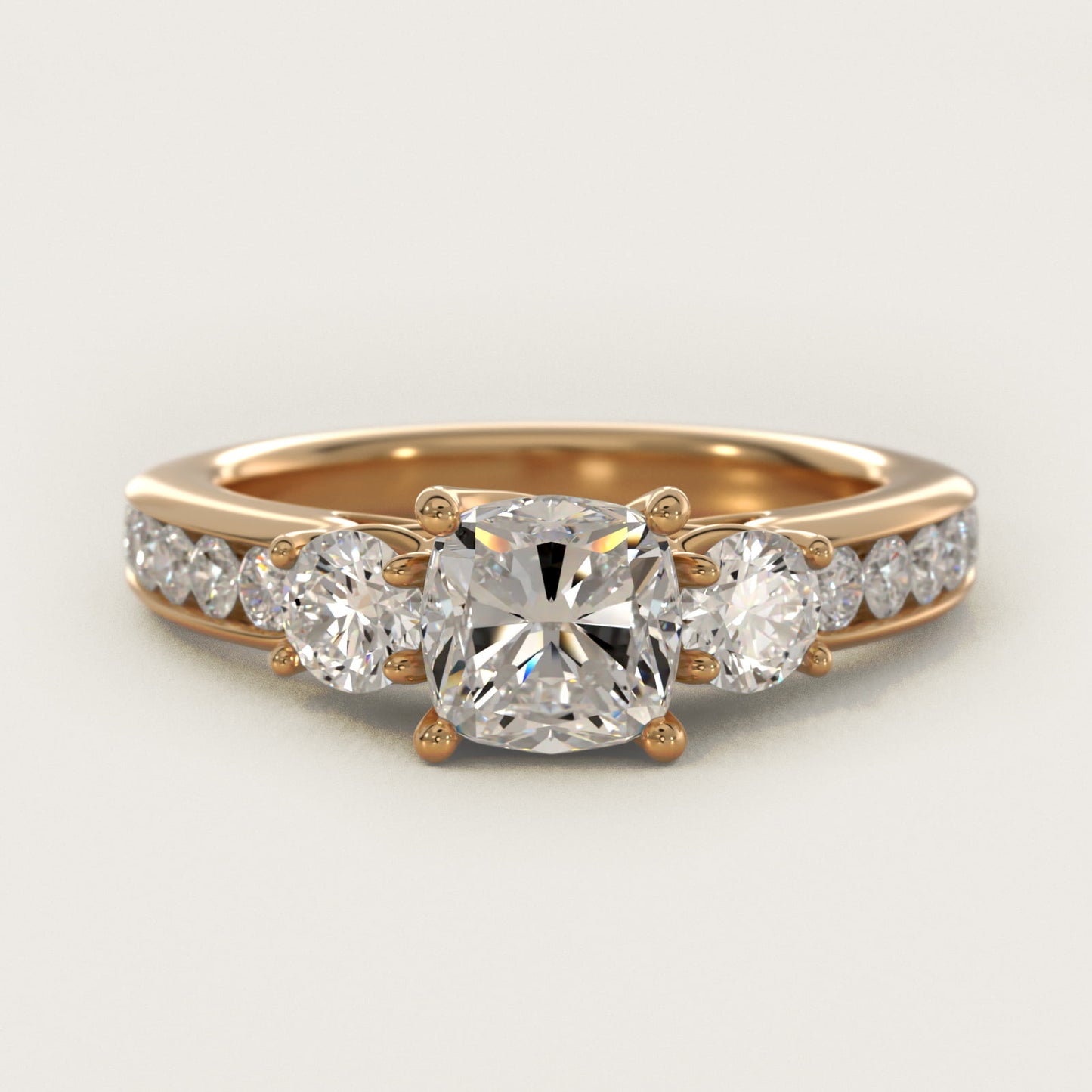 Channel Set Diamond Three Stone Engagement Ring In 18k Yellow Gold By James Allen - Cushion Center
