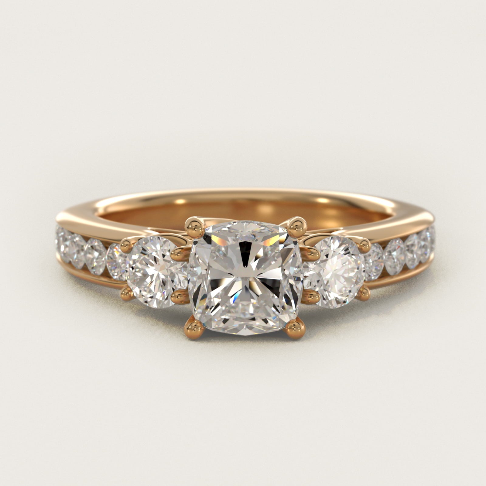 Channel Set Diamond Three Stone Engagement Ring In 18k Yellow Gold By James Allen - Cushion Center