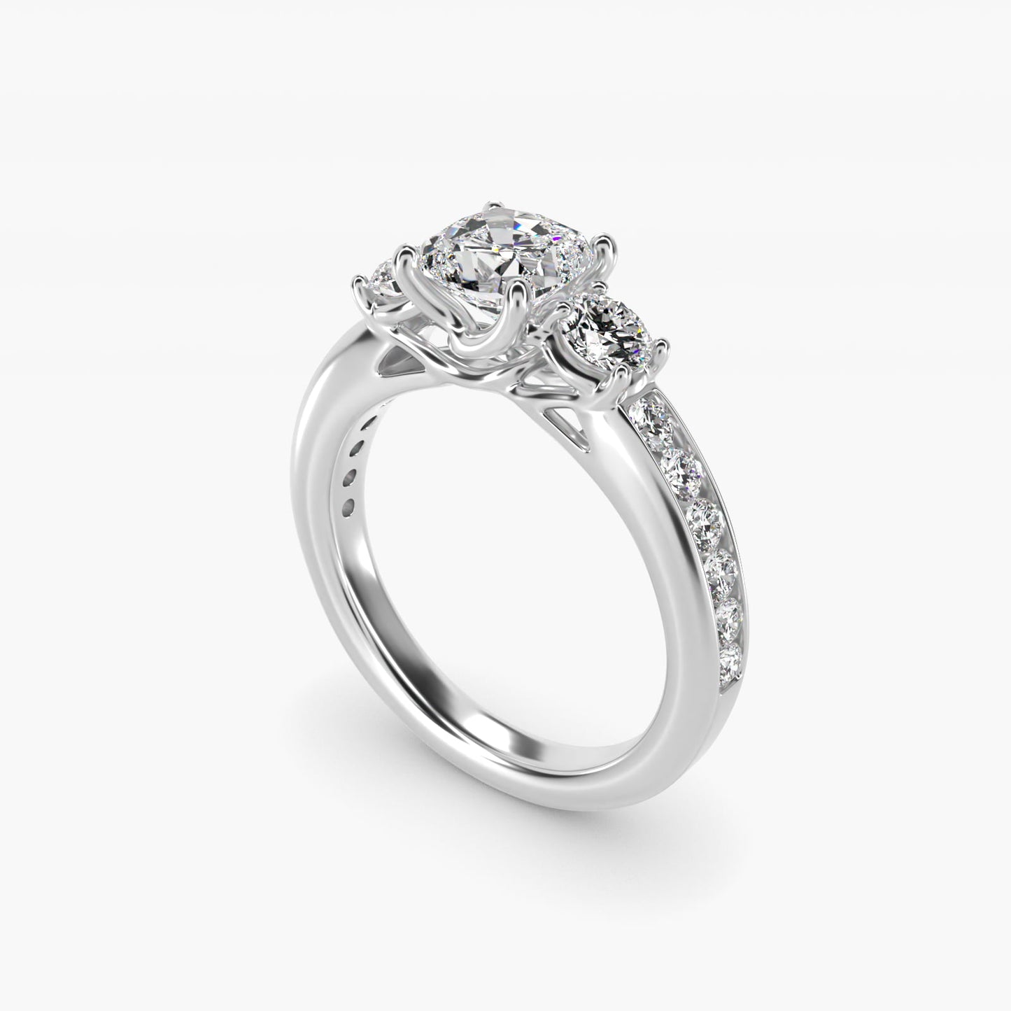 Channel Set Diamond Three Stone Engagement Ring In Platinum By James Allen - Cushion Center