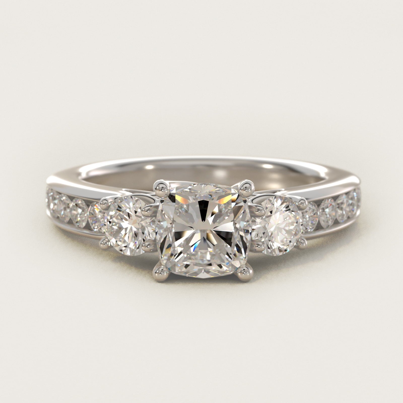 Channel Set Diamond Three Stone Engagement Ring In Platinum By James Allen - Cushion Center