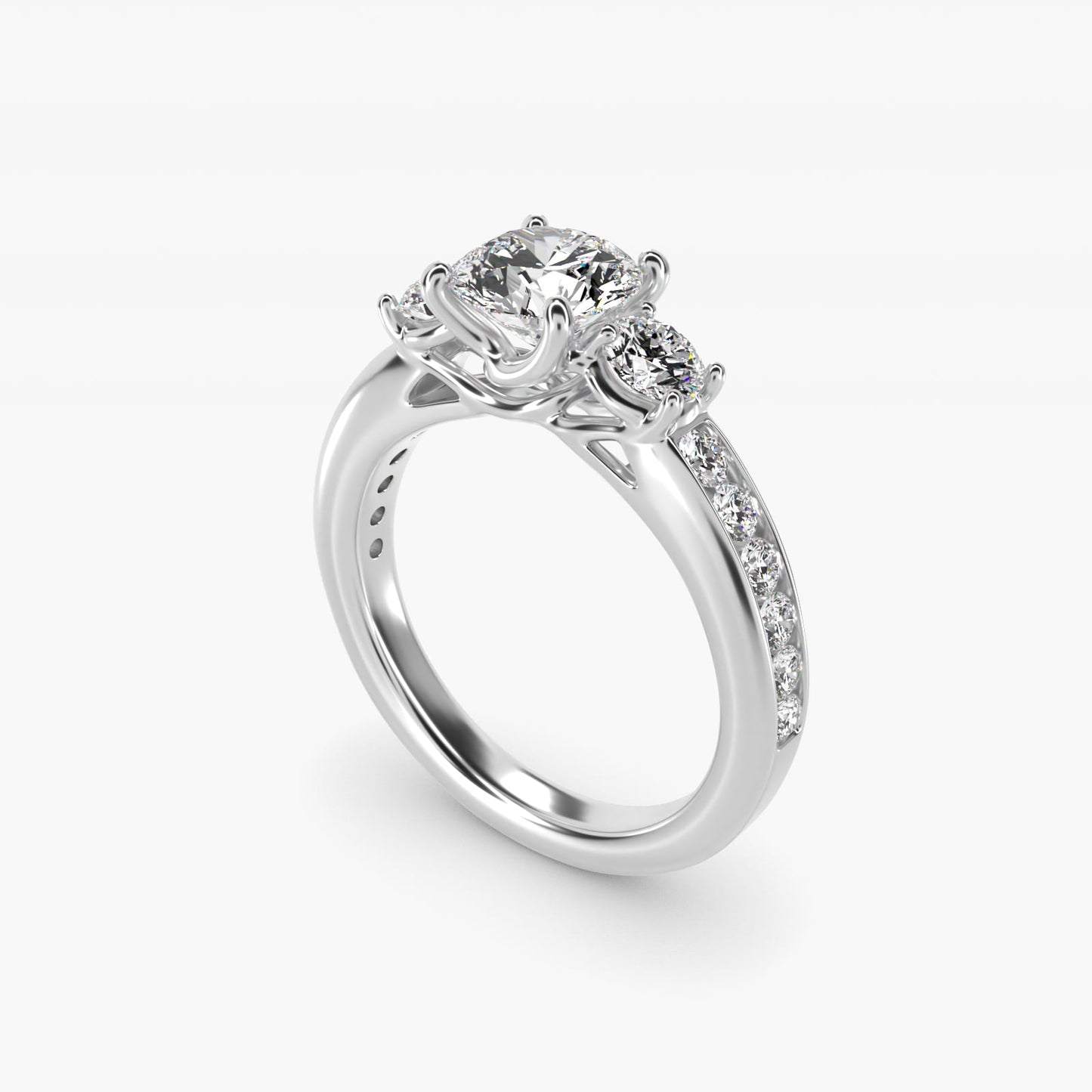 Channel Set Diamond Three Stone Engagement Ring In 14K White Gold By James Allen - Round Center