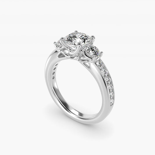 Channel Set Diamond Three Stone Engagement Ring In 18k White Gold By James Allen - Round Center