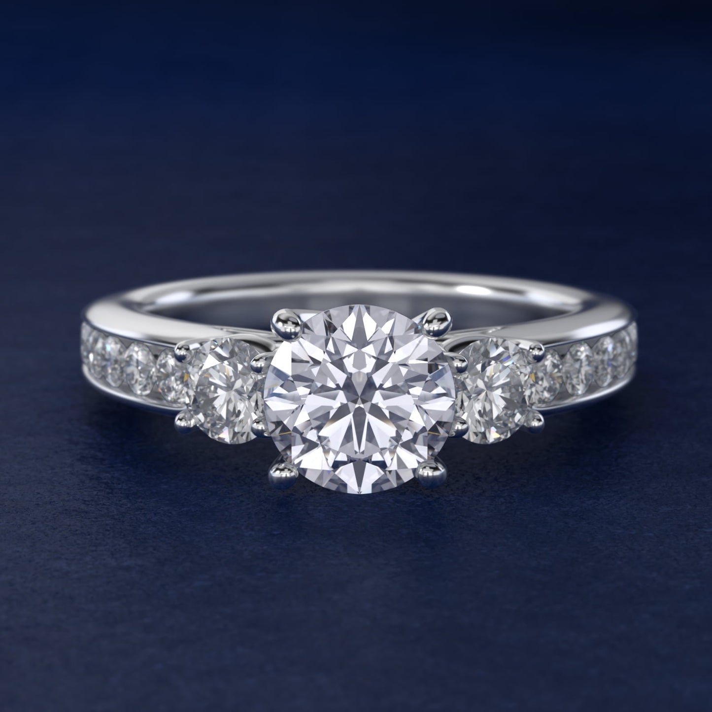 Channel Set Diamond Three Stone Engagement Ring In 18k White Gold By James Allen - Round Center