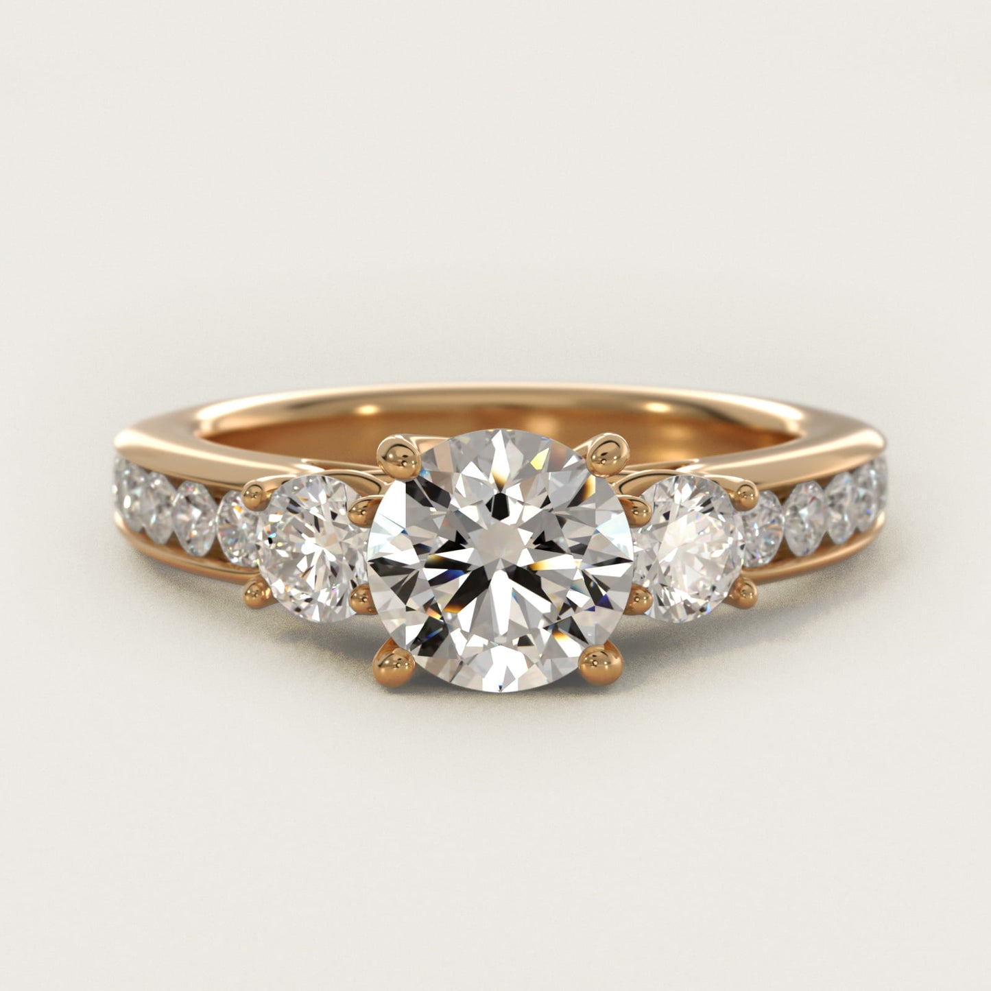 Channel Set Diamond Three Stone Engagement Ring In 18k Yellow Gold By James Allen - Round Center