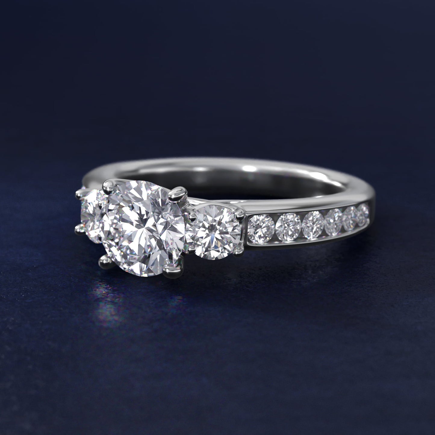 Channel Set Diamond Three Stone Engagement Ring In Platinum By James Allen - Round Center