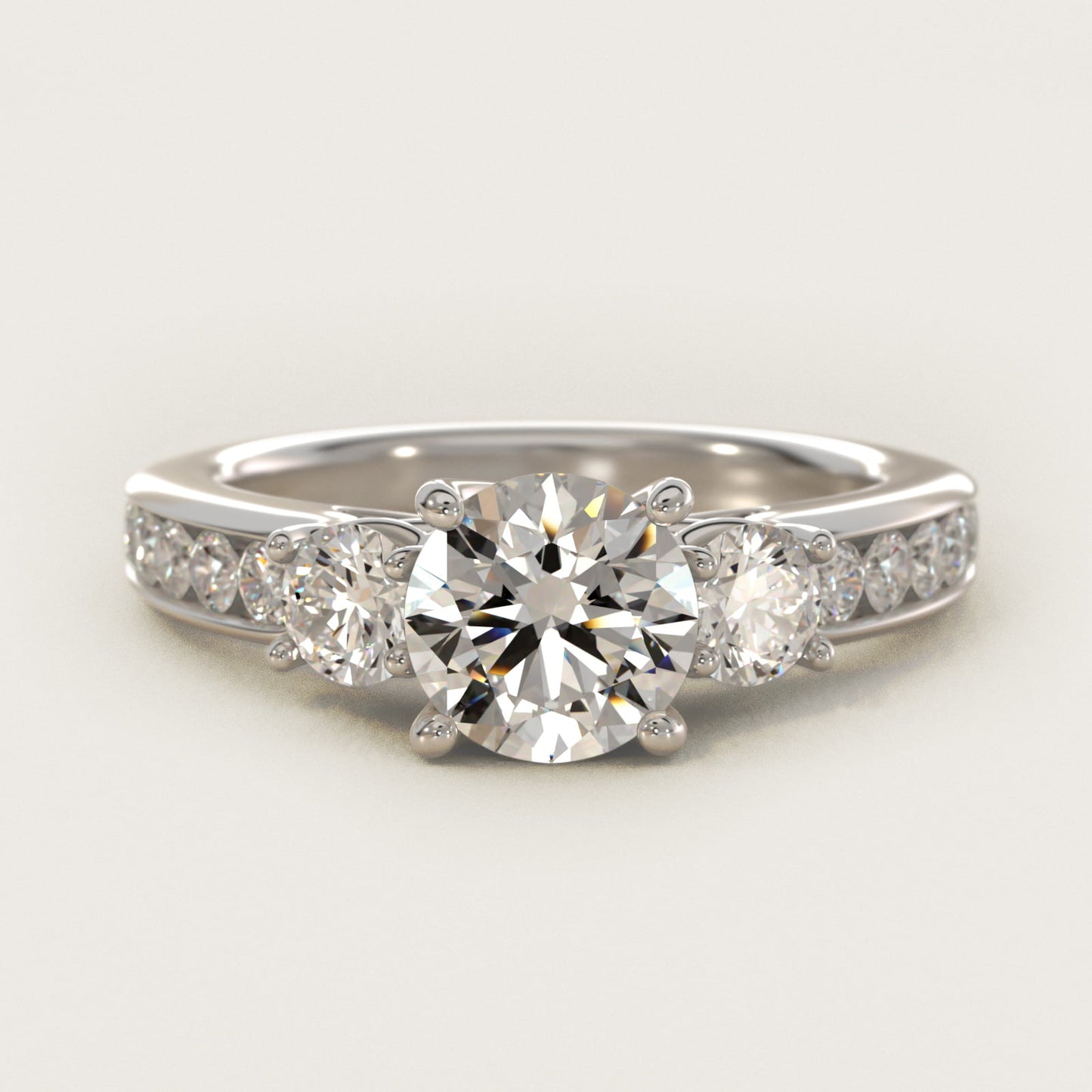 Channel Set Diamond Three Stone Engagement Ring In Platinum By James Allen - Round Center