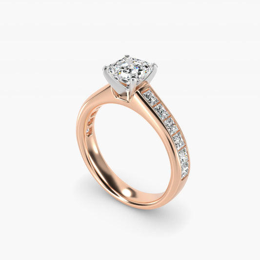Channel Set Princess Diamond Engagement Ring in 14k Rose Gold (1 ct. tw.) - Asscher Center