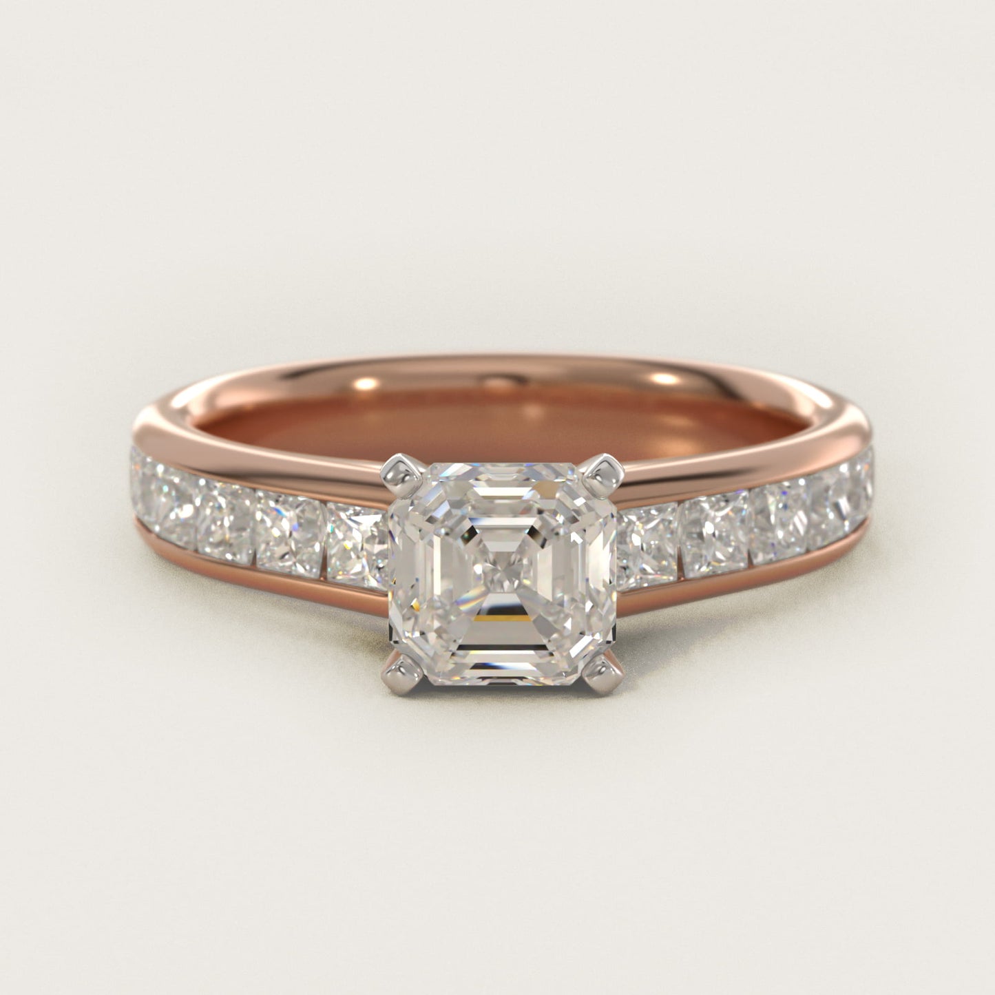 Channel Set Princess Diamond Engagement Ring in 14k Rose Gold (1 ct. tw.) - Asscher Center