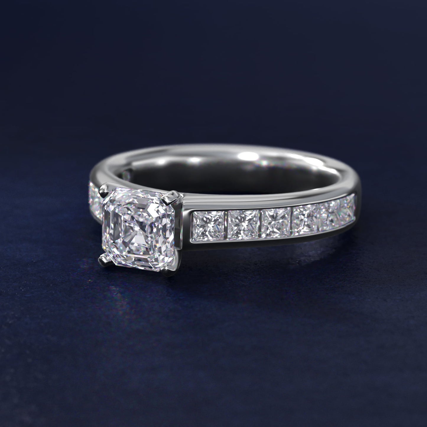 Channel Set Princess Diamond Engagement Ring in 18k White Gold (1 ct. tw.) - Asscher Center