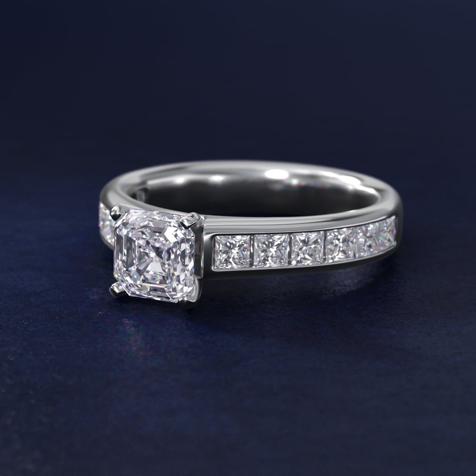 Channel Set Princess Diamond Engagement Ring in 18k White Gold (1 ct. tw.) - Asscher Center