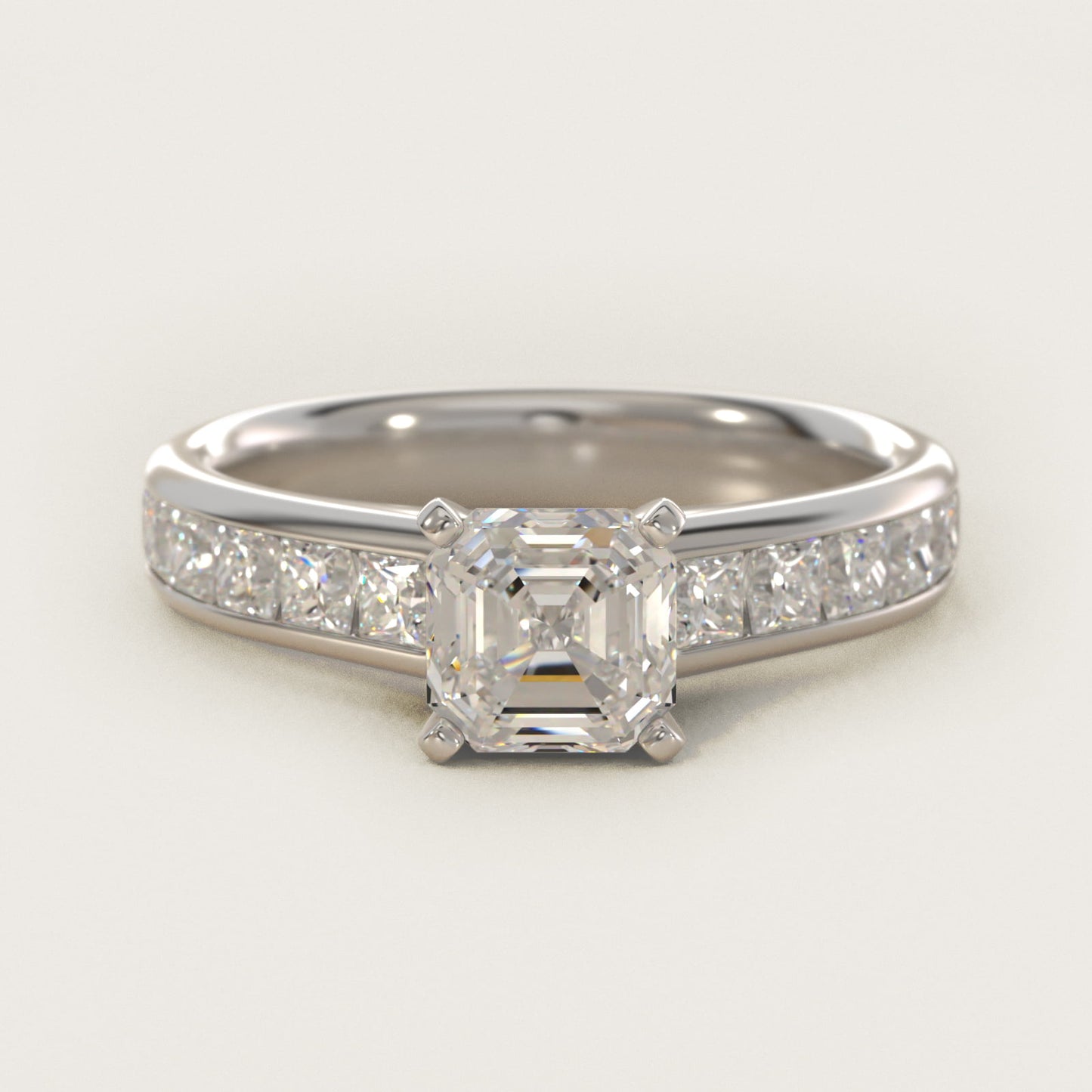 Channel Set Princess Diamond Engagement Ring in 14k White Gold (1 ct. tw.) - Asscher Center