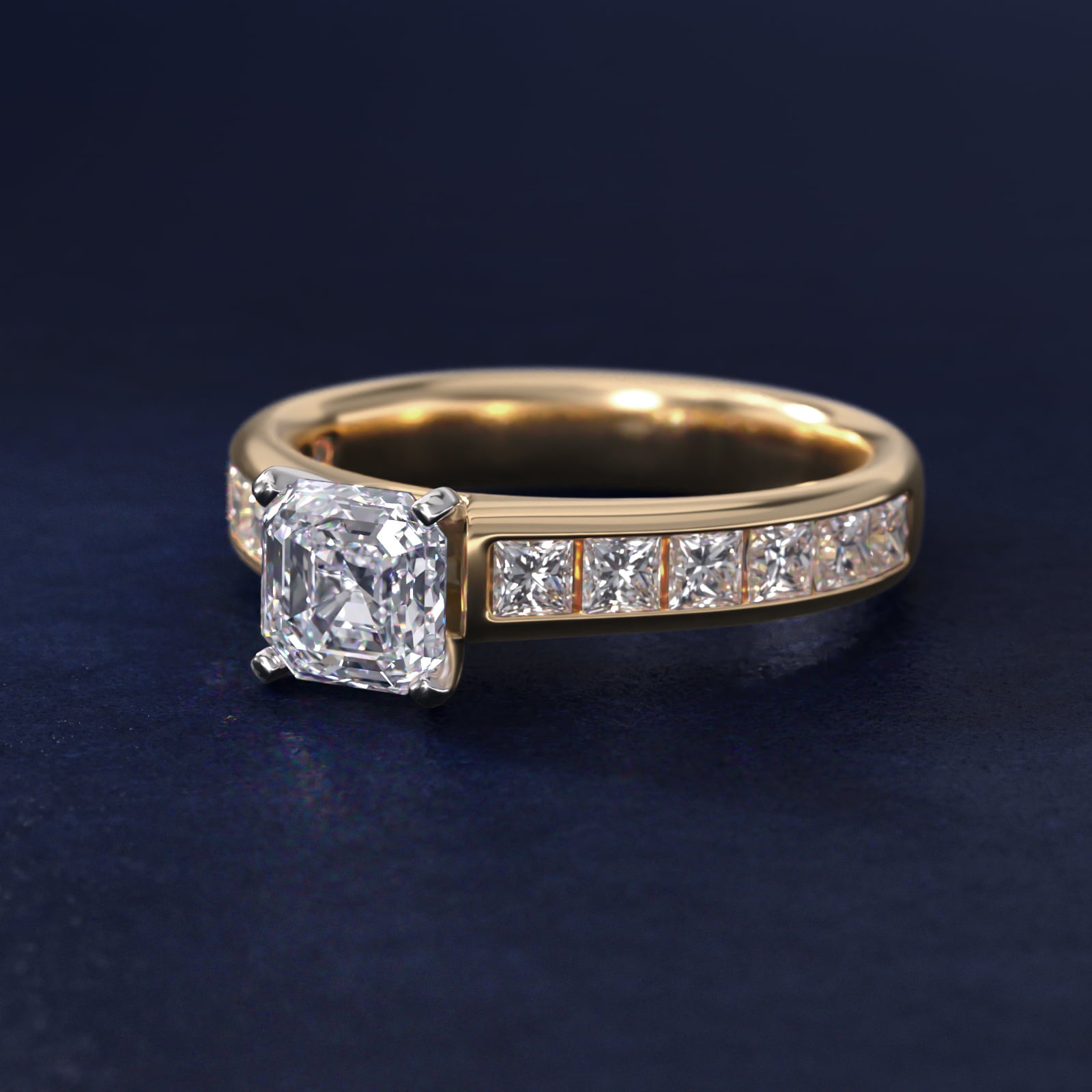 Channel Set Princess Diamond Engagement Ring in 14k Yellow Gold (1 ct. tw.) - Asscher Center