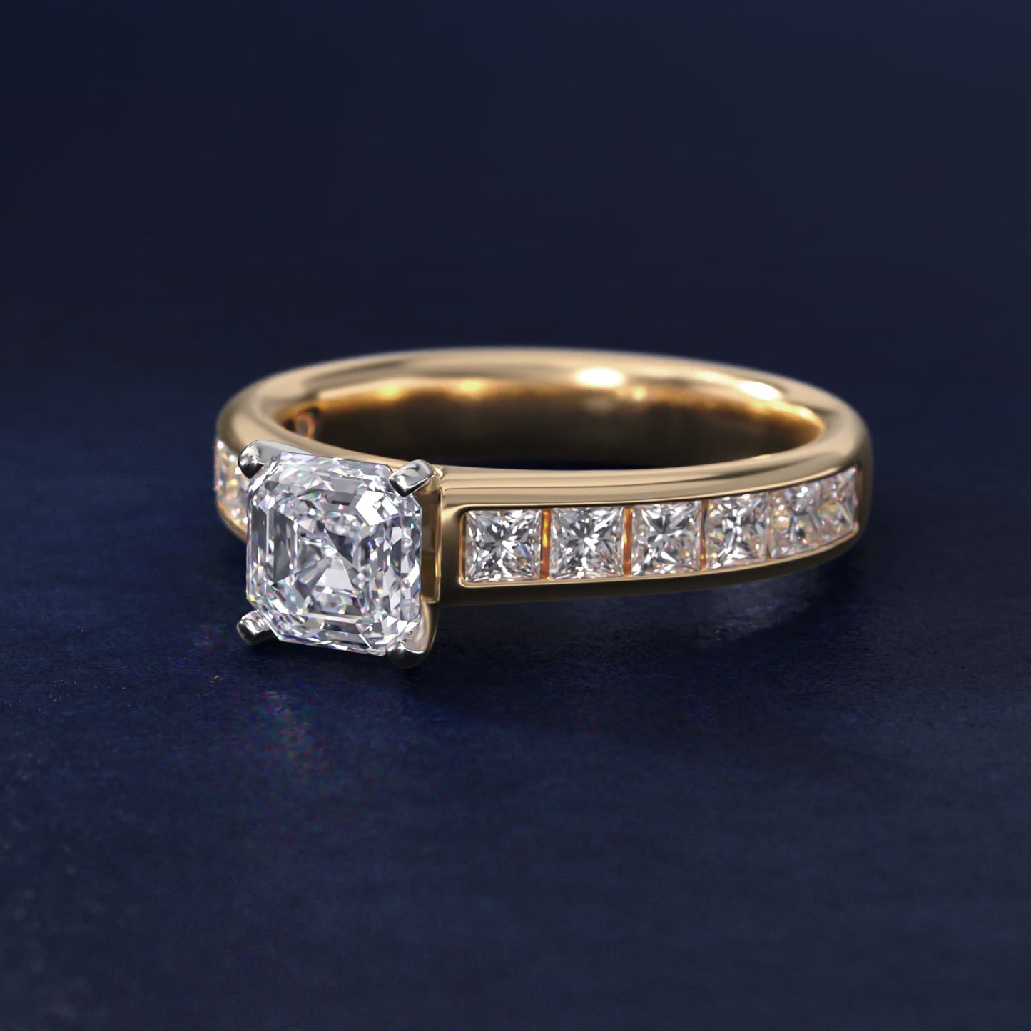 Channel Set Princess Diamond Engagement Ring in 18k Yellow Gold (1 ct. tw.) - Asscher Center