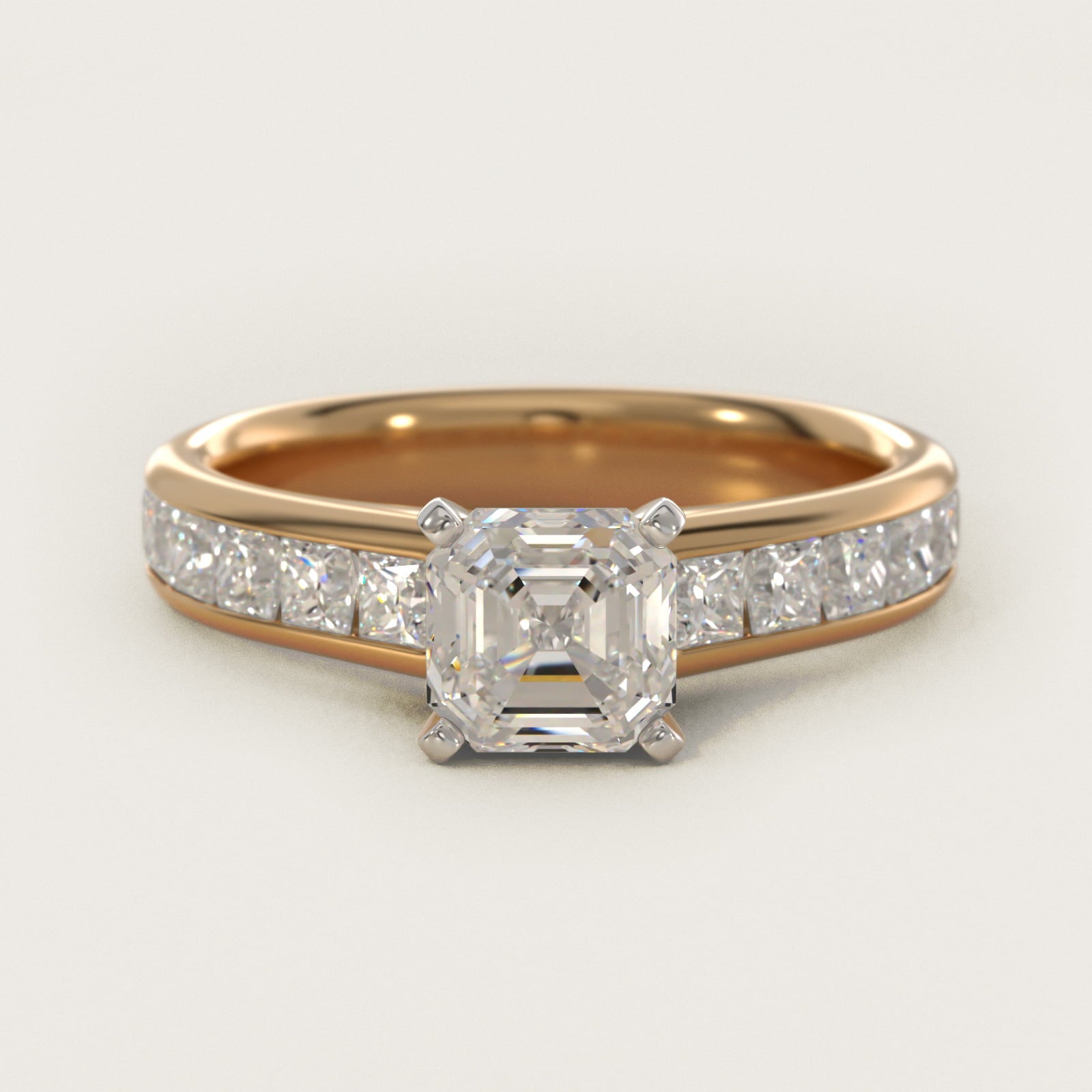 Channel Set Princess Diamond Engagement Ring in 14k Yellow Gold (1 ct. tw.) - Asscher Center