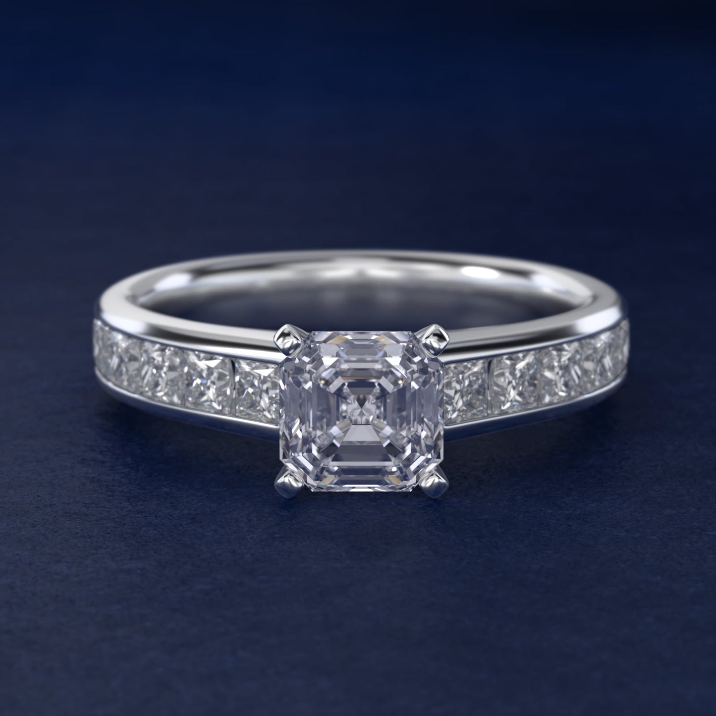 Channel Set Princess Diamond Engagement Ring in Platinum (1 ct. tw.) - Asscher Center