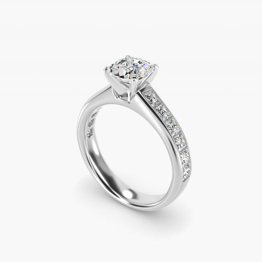 Channel Set Princess Diamond Engagement Ring in 14k White Gold (1 ct. tw.) - Cushion Center