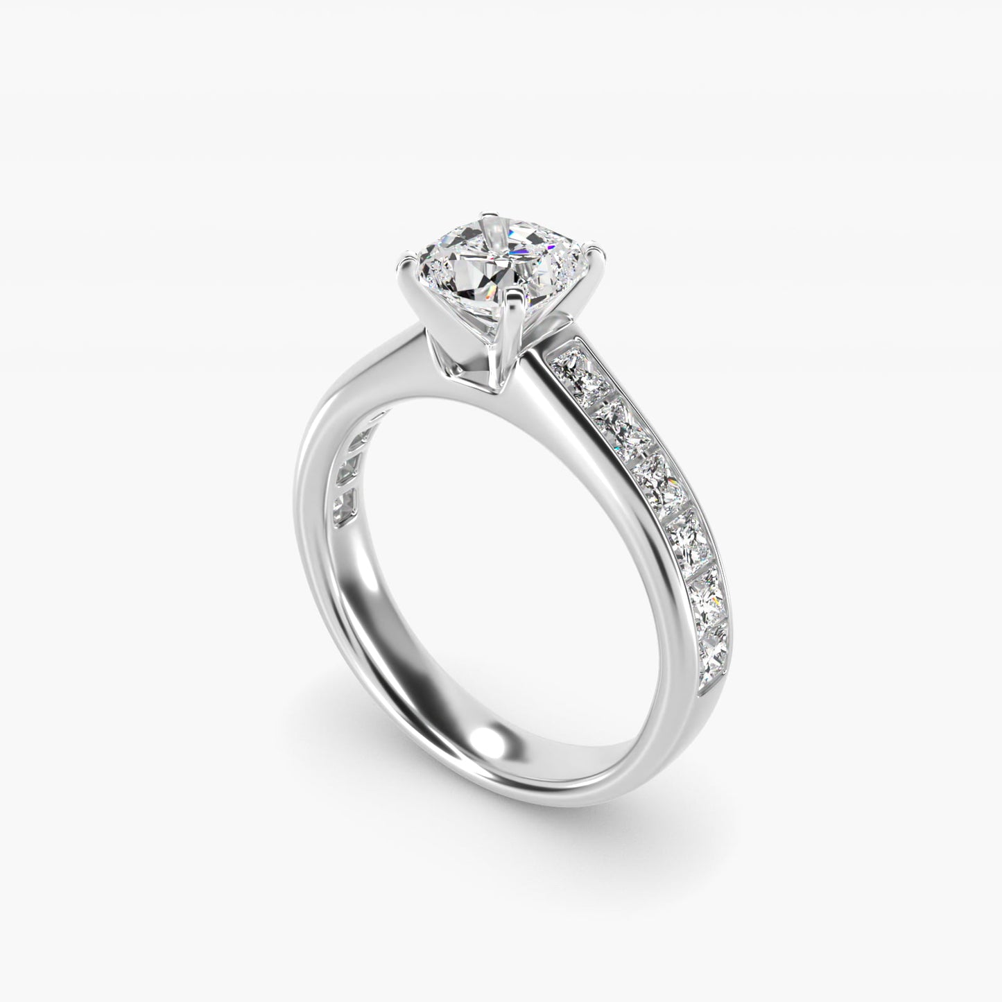 Channel Set Princess Diamond Engagement Ring in 18k White Gold (1 ct. tw.) - Cushion Center