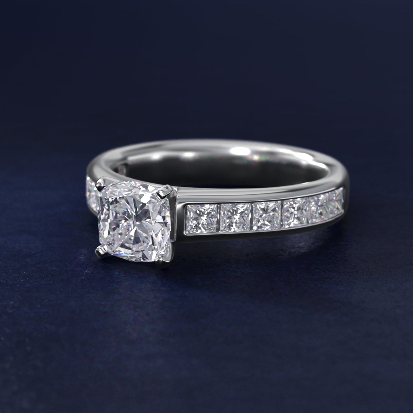 Channel Set Princess Diamond Engagement Ring in 14k White Gold (1 ct. tw.) - Cushion Center