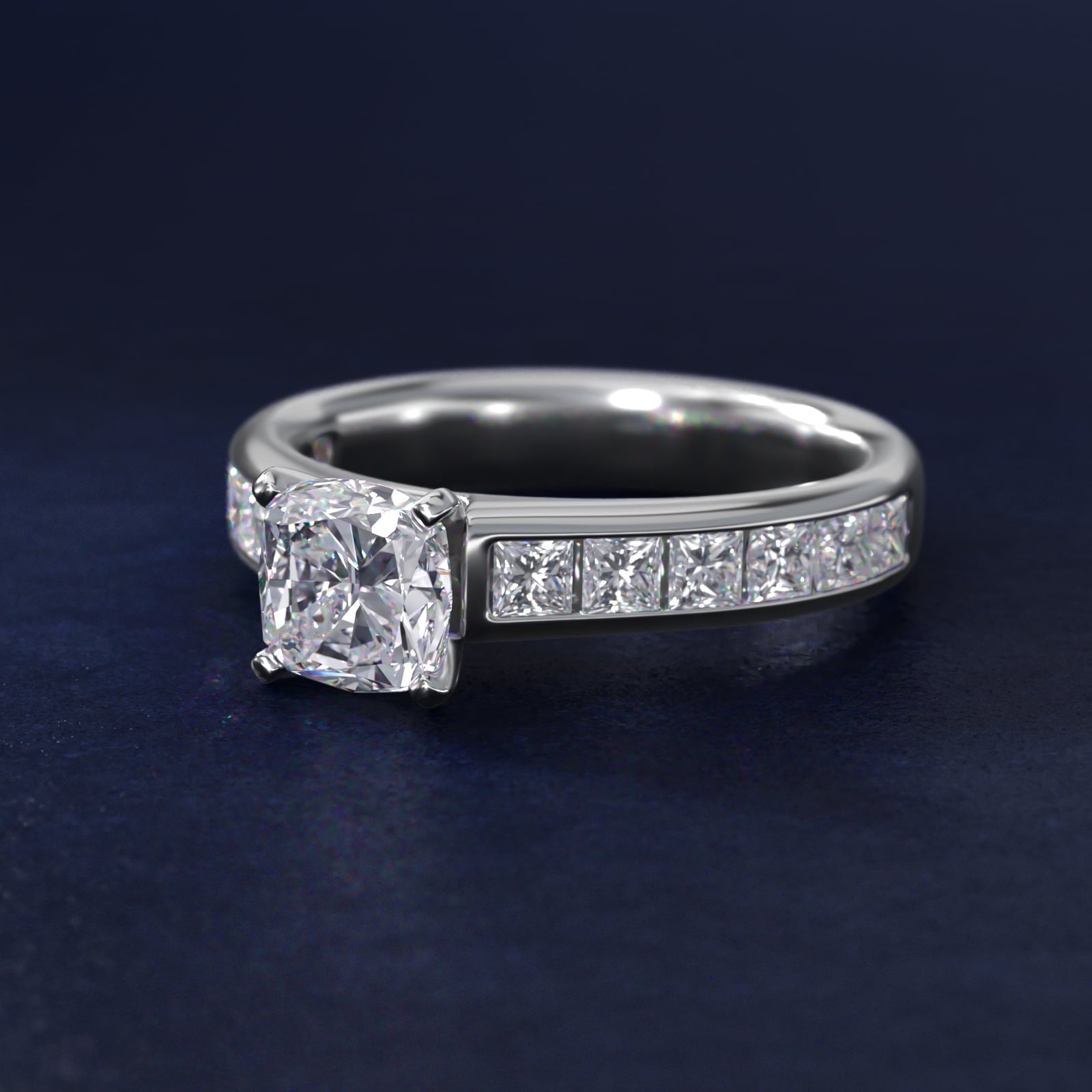 Channel Set Princess Diamond Engagement Ring in 14k White Gold (1 ct. tw.) - Cushion Center