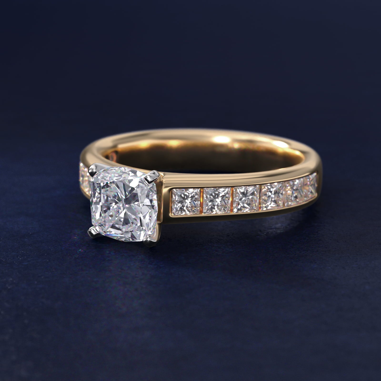 Channel Set Princess Diamond Engagement Ring in 14k Yellow Gold (1 ct. tw.) - Cushion Center