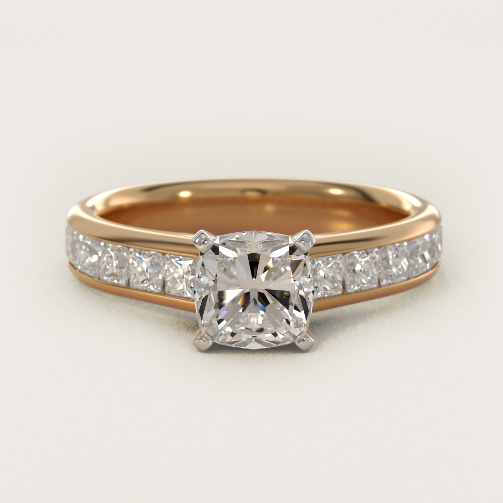 Channel Set Princess Diamond Engagement Ring in 14k Yellow Gold (1 ct. tw.) - Cushion Center