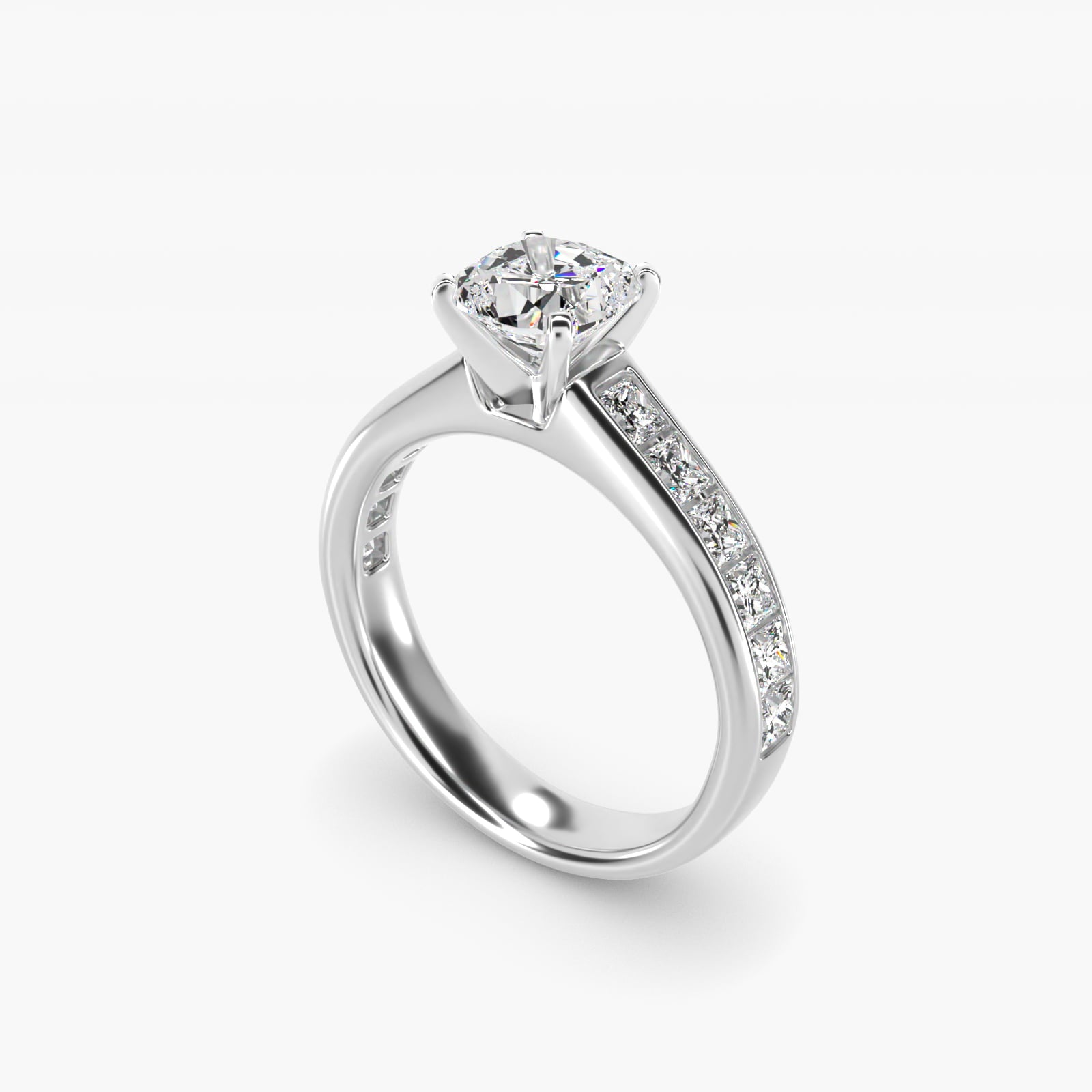 Channel Set Princess Diamond Engagement Ring in Platinum (1 ct. tw.) - Cushion Center