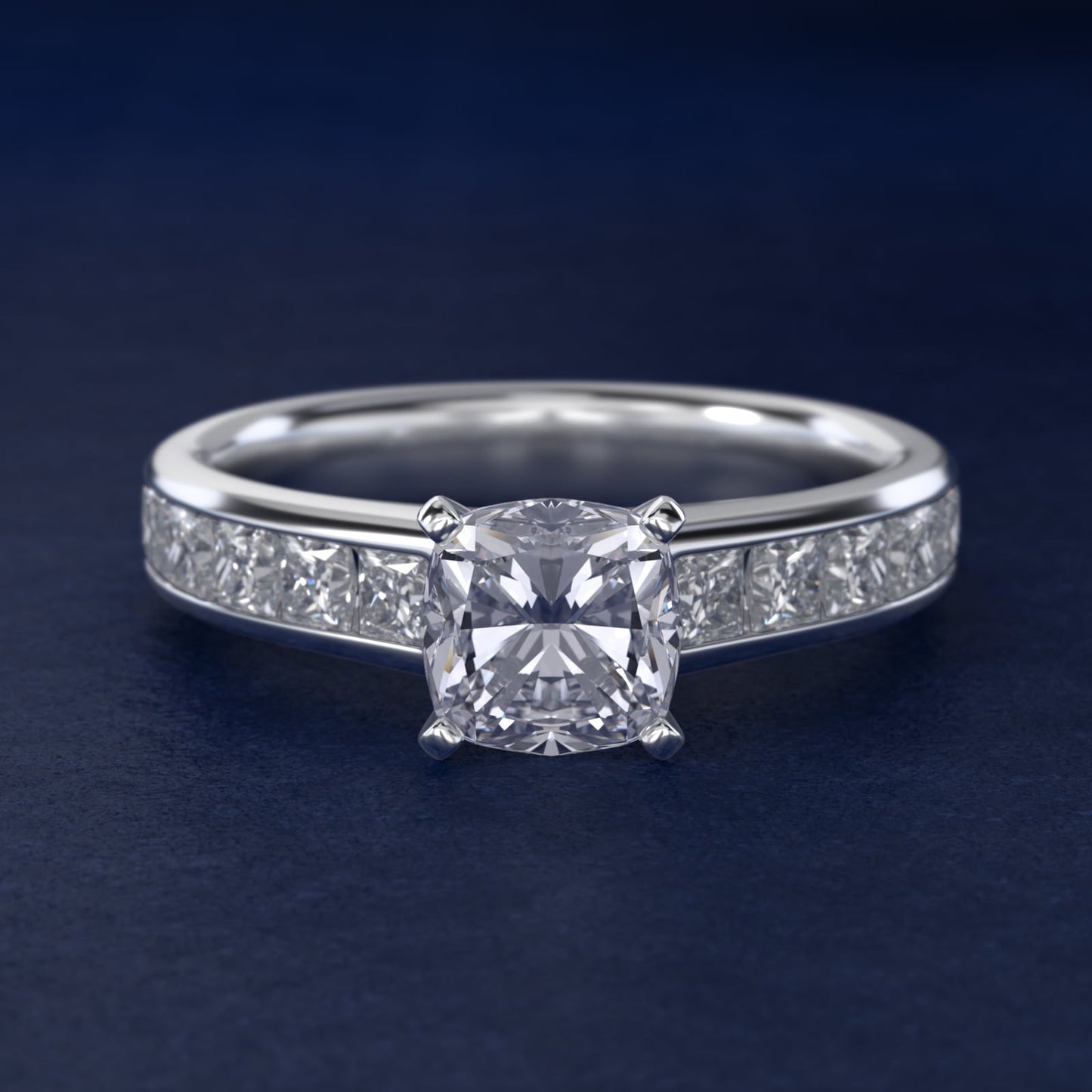 Channel Set Princess Diamond Engagement Ring in Platinum (1 ct. tw.) - Cushion Center