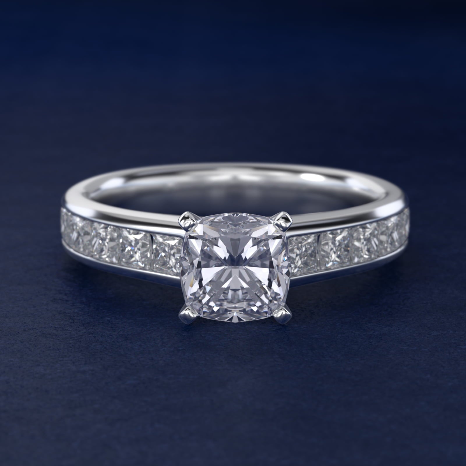 Channel Set Princess Diamond Engagement Ring in Platinum (1 ct. tw.) - Cushion Center