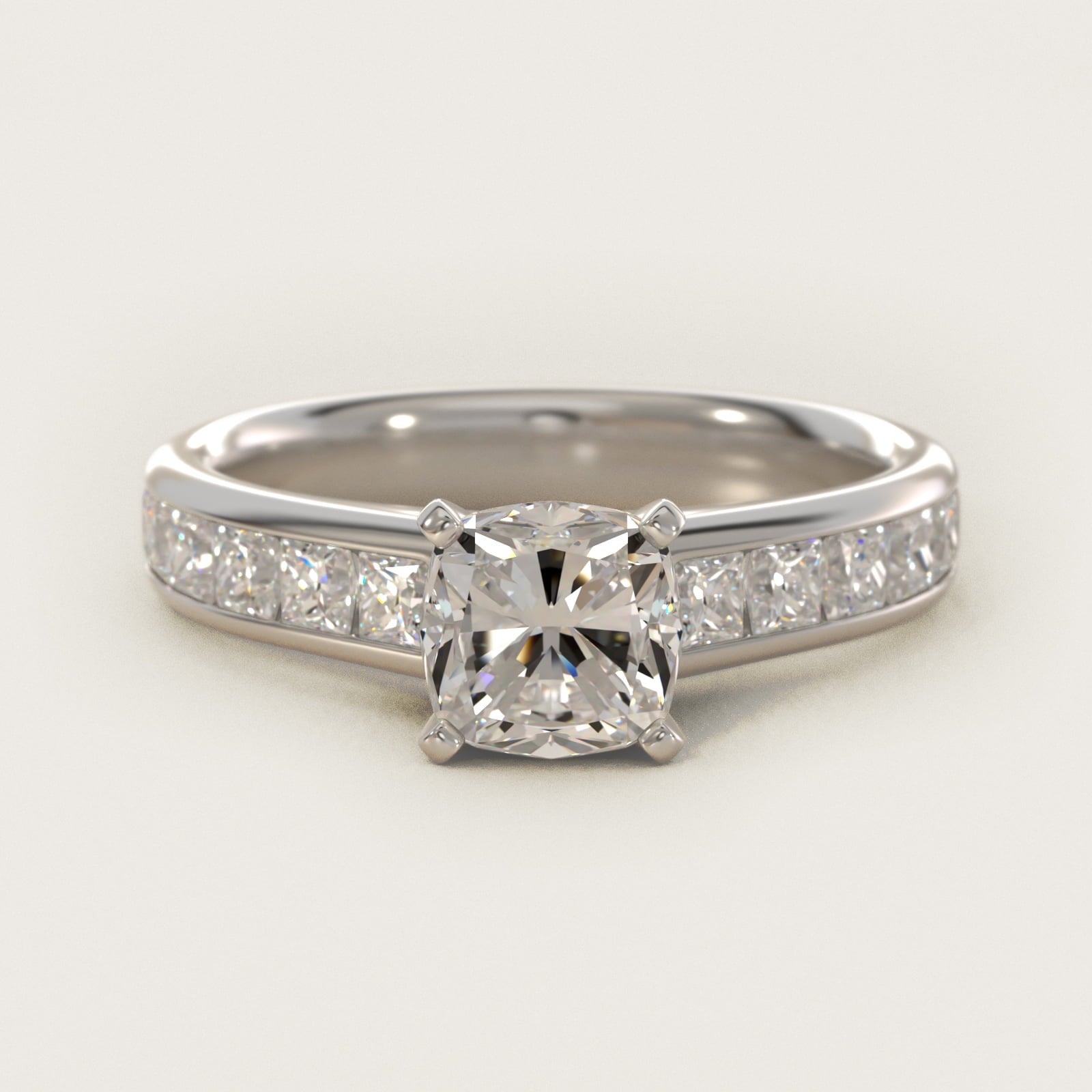 Channel Set Princess Diamond Engagement Ring in Platinum (1 ct. tw.) - Cushion Center