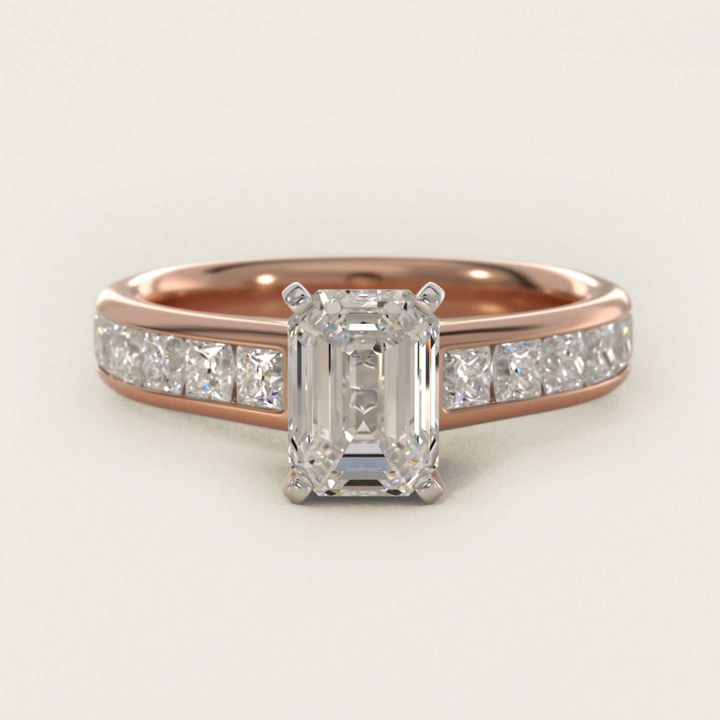 Channel Set Princess Diamond Engagement Ring in 14k Rose Gold (1 ct. tw.) - Emerald Center