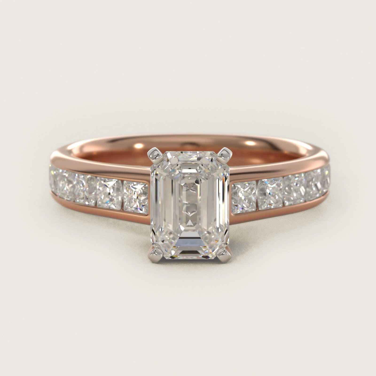 Channel Set Princess Diamond Engagement Ring in 18k Rose Gold (1 ct. tw.) - Emerald Center