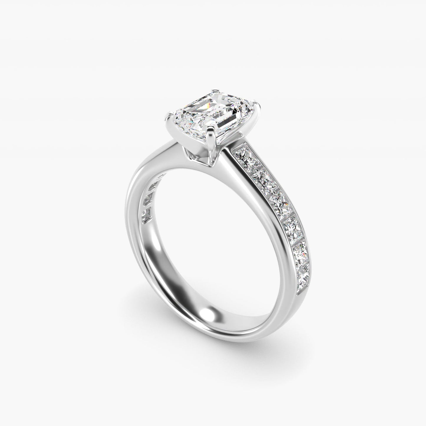 Channel Set Princess Diamond Engagement Ring in 14k White Gold (1 ct. tw.) - Emerald Center