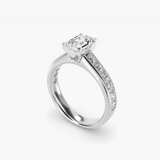 Channel Set Princess Diamond Engagement Ring in 14k White Gold (1 ct. tw.) - Emerald Center