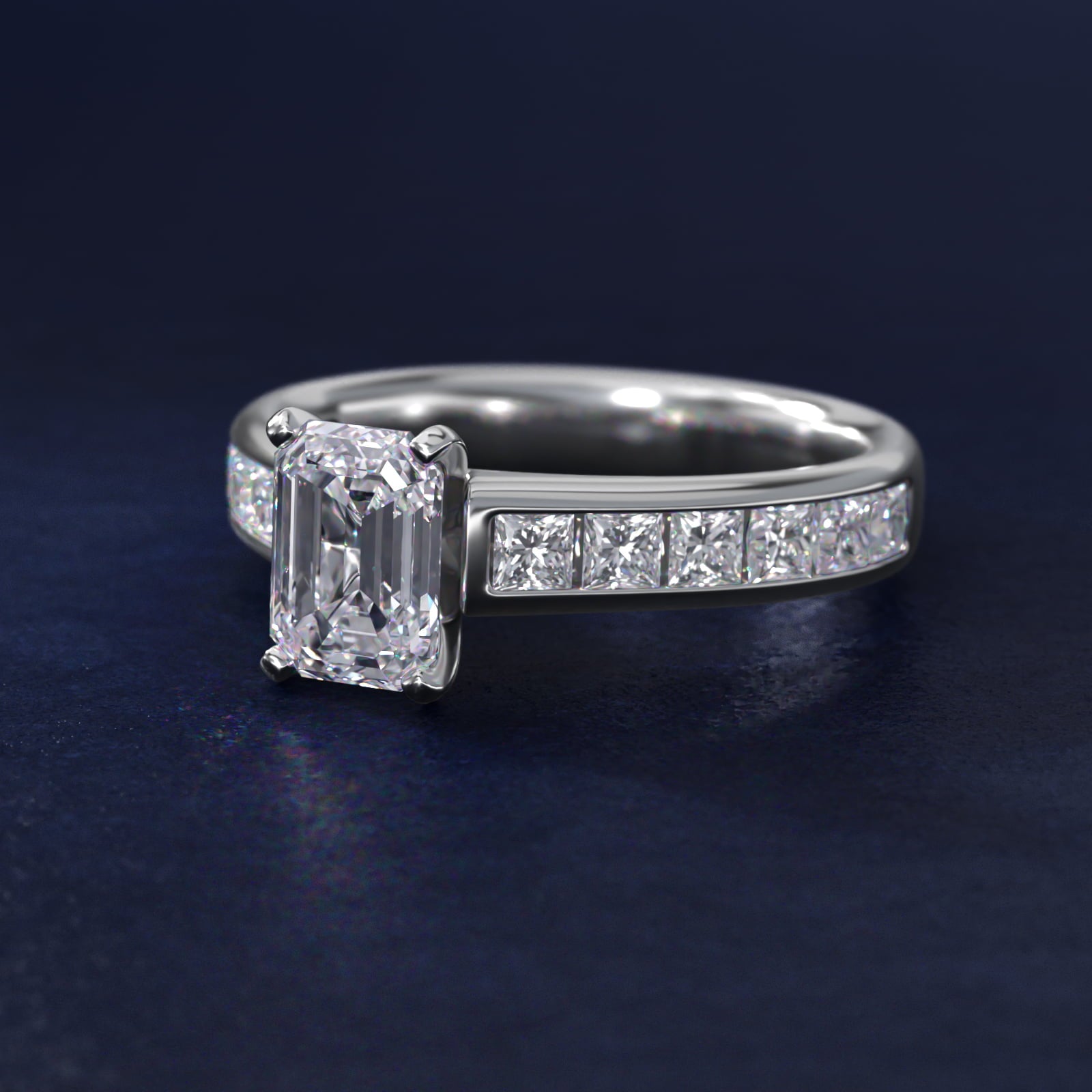 Channel Set Princess Diamond Engagement Ring in 14k White Gold (1 ct. tw.) - Emerald Center