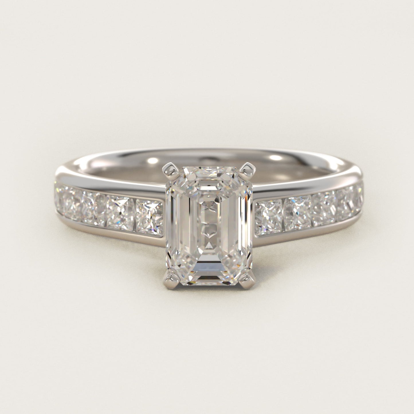 Channel Set Princess Diamond Engagement Ring in 14k White Gold (1 ct. tw.) - Emerald Center