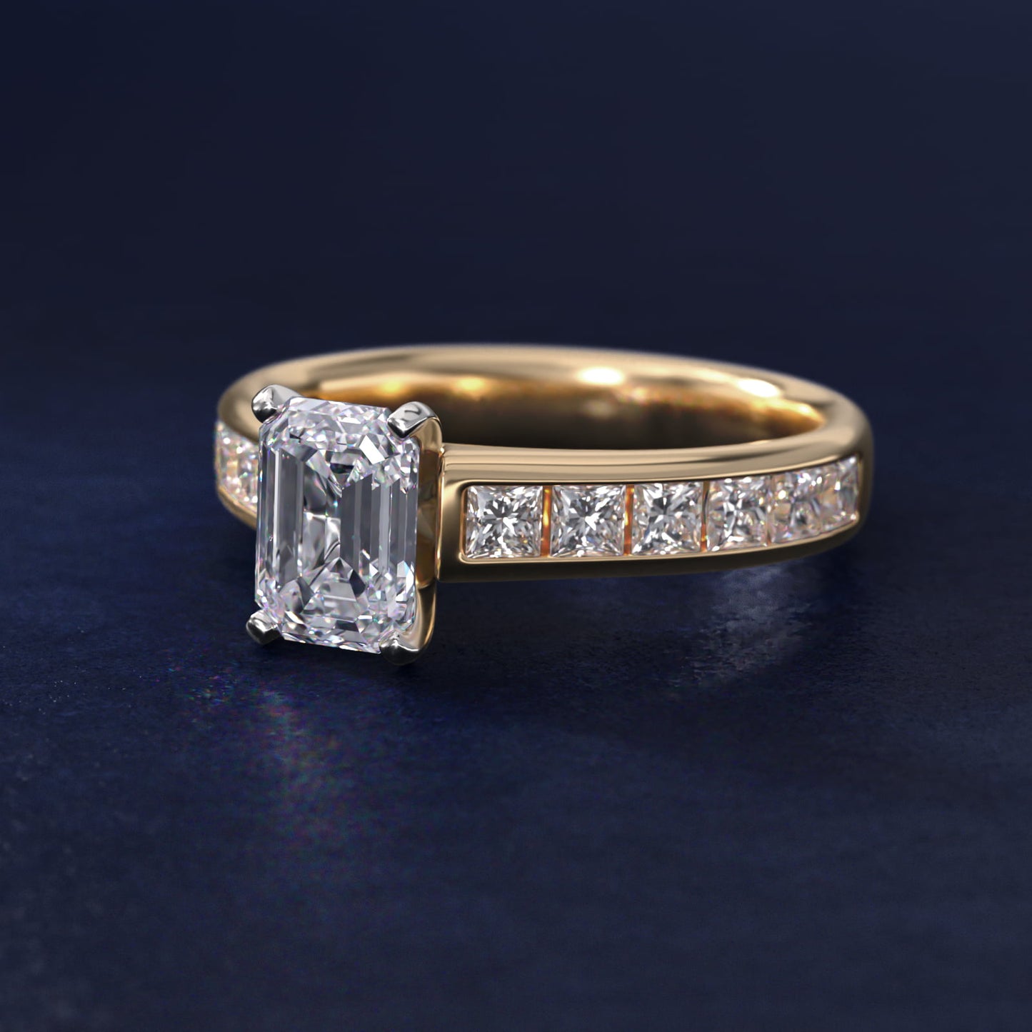 Channel Set Princess Diamond Engagement Ring in 18k Yellow Gold (1 ct. tw.) - Emerald Center