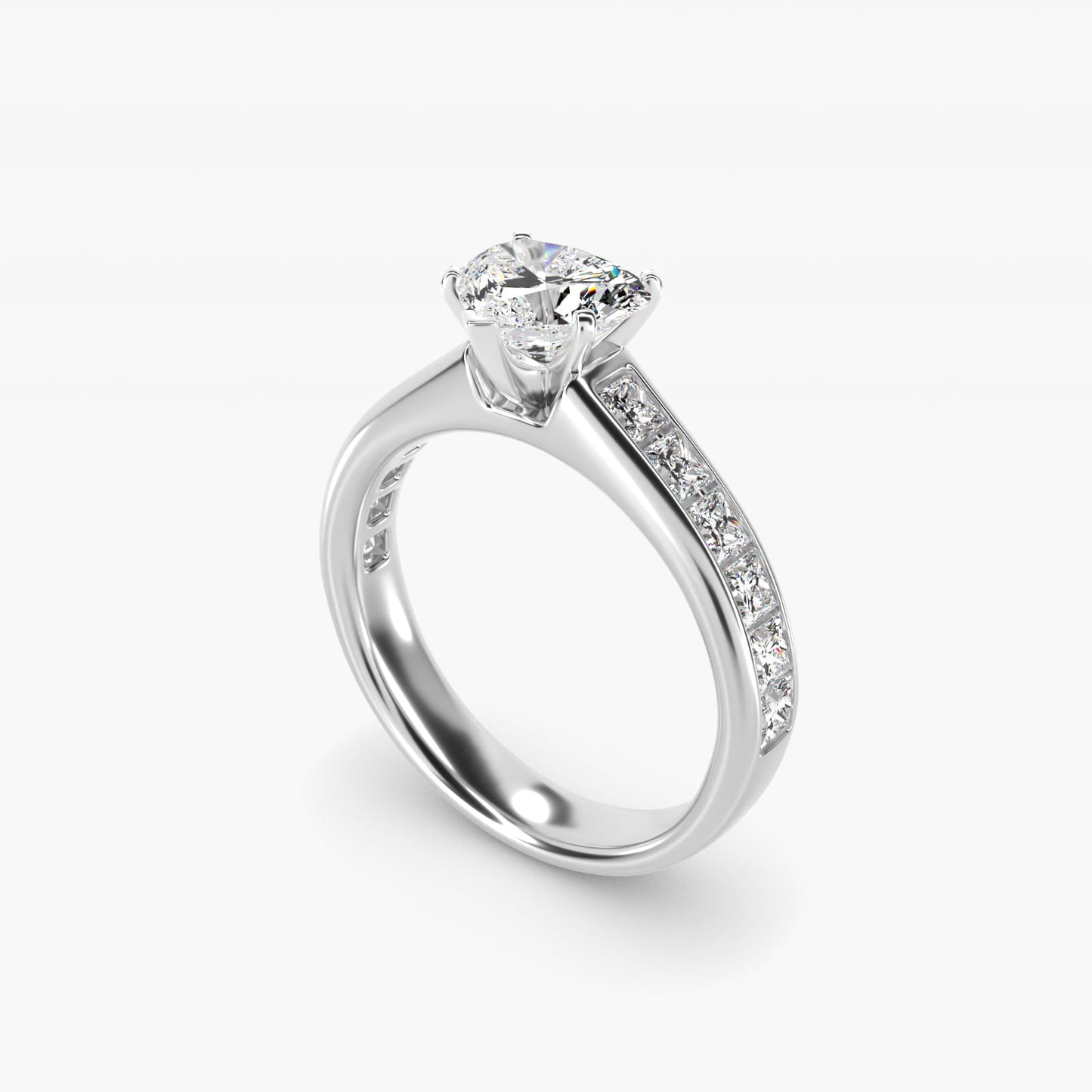 Channel Set Princess Diamond Engagement Ring in 14k White Gold (1 ct. tw.) - Heart Center