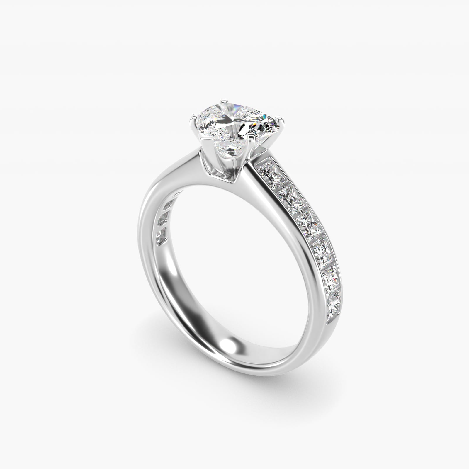Channel Set Princess Diamond Engagement Ring in 14k White Gold (1 ct. tw.) - Heart Center