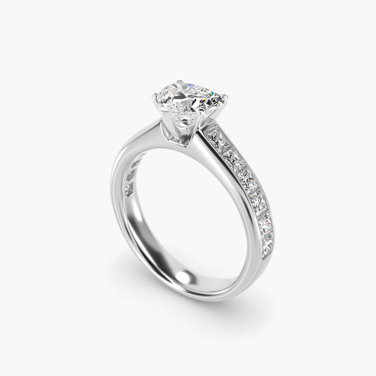Channel Set Princess Diamond Engagement Ring in 14k White Gold (1 ct. tw.) - Heart Center