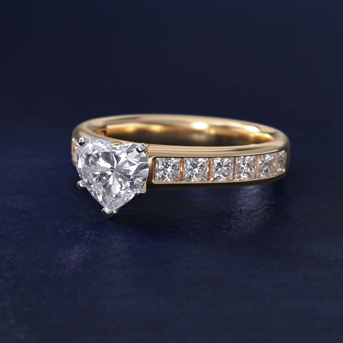 Channel Set Princess Diamond Engagement Ring in 18k Yellow Gold (1 ct. tw.) - Heart Center